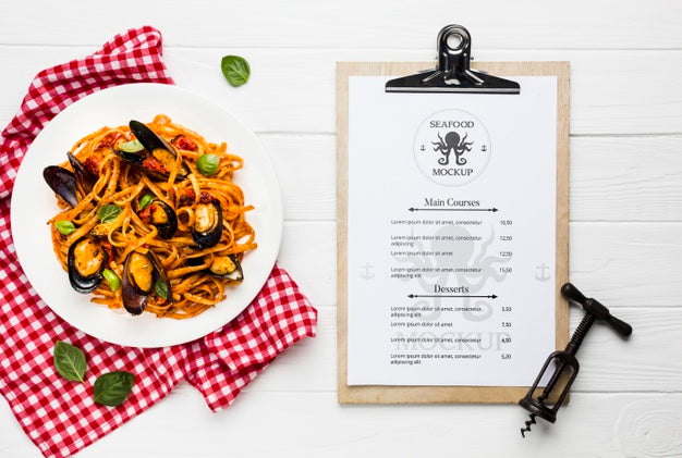 Flat Lay Of Delicious Mussels Concept Psd