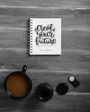 Flat Lay Of Desk Surface With Notebook And Coffee Psd