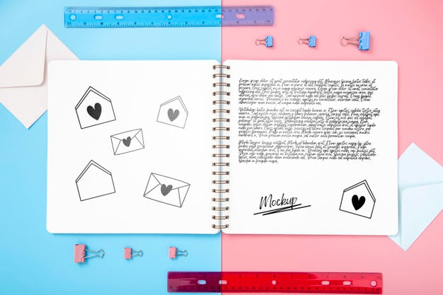 Flat Lay Of Desk Surface With Notebook Psd