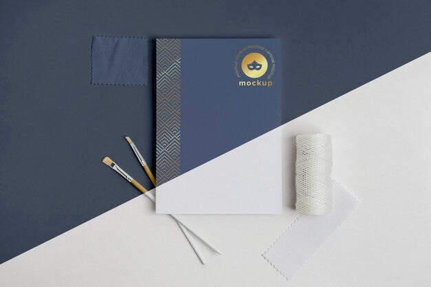 Flat Lay Of Diy Carnival Invitation With Paint Brushes And Thread Psd