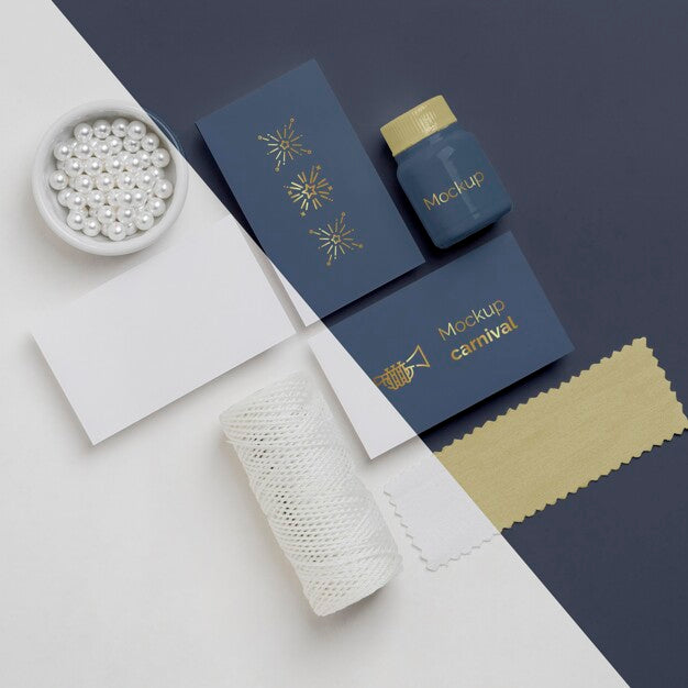 Flat Lay Of Diy Carnival Invitations With Beads And Tape Psd