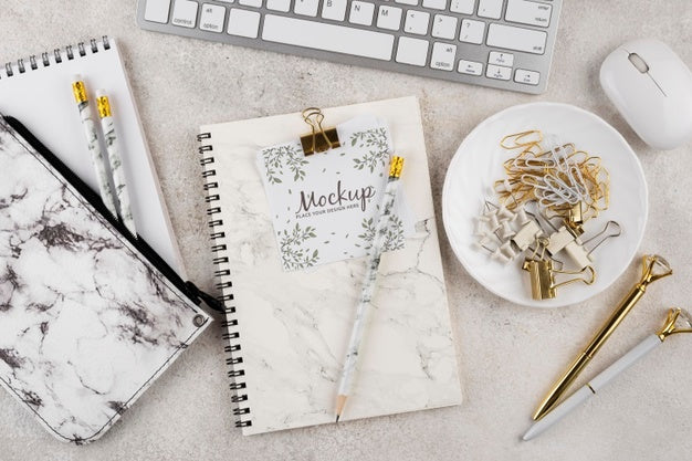 Flat Lay Of Elegant And Minimal Desk Psd