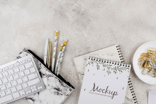 Flat Lay Of Elegant And Minimal Desk Psd