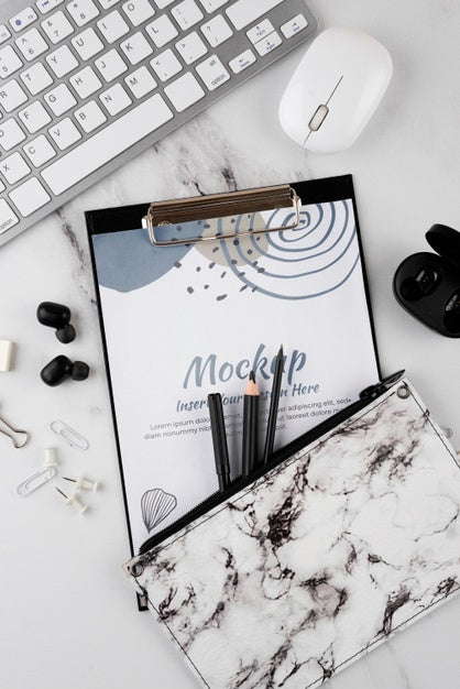 Flat Lay Of Elegant And Minimal Desk Psd