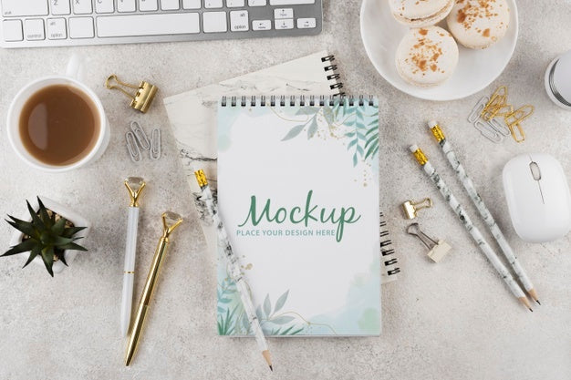 Flat Lay Of Elegant And Minimal Desk Psd