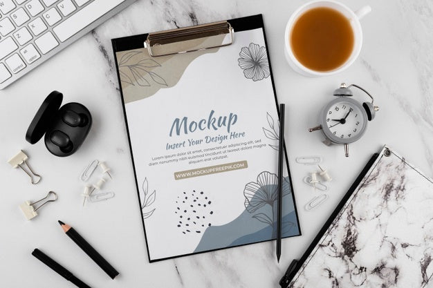 Flat Lay Of Elegant And Minimal Desk Psd