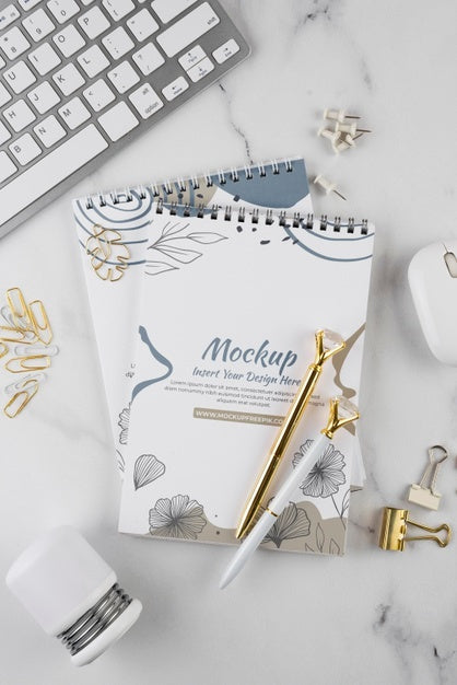 Flat Lay Of Elegant And Minimal Desk Psd