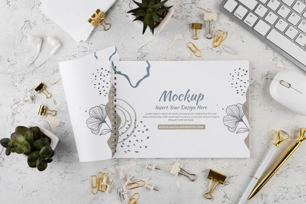 Flat Lay Of Elegant And Minimal Desk Psd