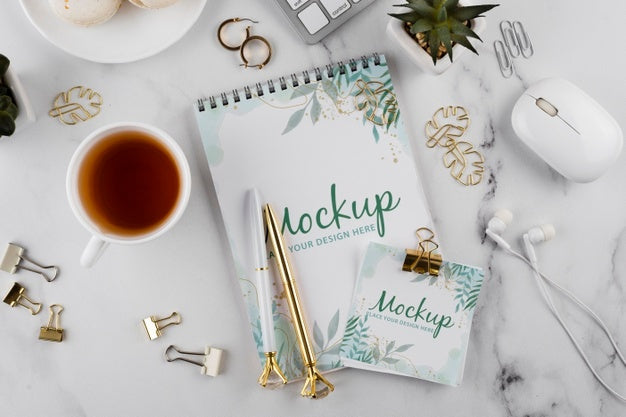 Flat Lay Of Elegant And Minimal Desk Psd