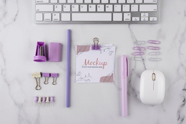 Flat Lay Of Elegant And Minimal Desk Psd