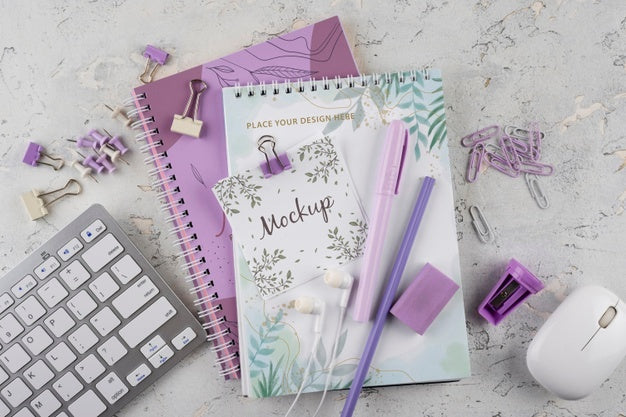 Flat Lay Of Elegant And Minimal Desk Psd