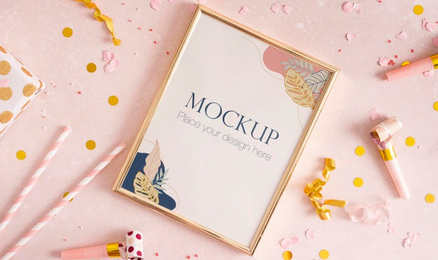 Flat Lay Of Elegant Birthday Frame Psd