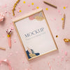Flat Lay Of Elegant Birthday Frame With Confetti And Candle Psd
