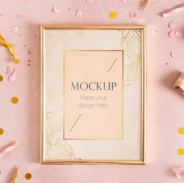 Flat Lay Of Elegant Birthday Frame With Confetti Psd