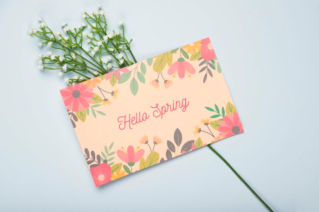 Flat Lay Of Floral Card For Spring Psd