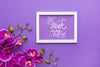 Flat Lay Of Frame Mock-Up On Purple Background Psd