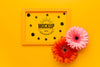Flat Lay Of Frame With Daisies Psd