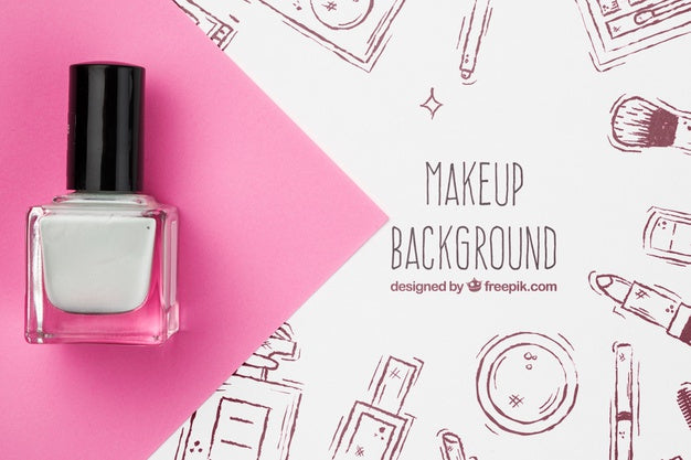 Flat Lay Of Gray Nail Polish Mock-Up Psd