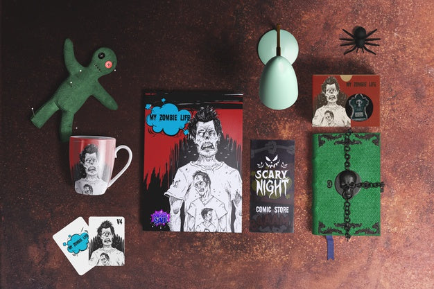 Flat Lay Of Halloween Concept Psd