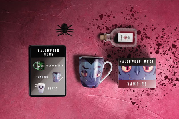 Flat Lay Of Halloween Dracula Concept Psd