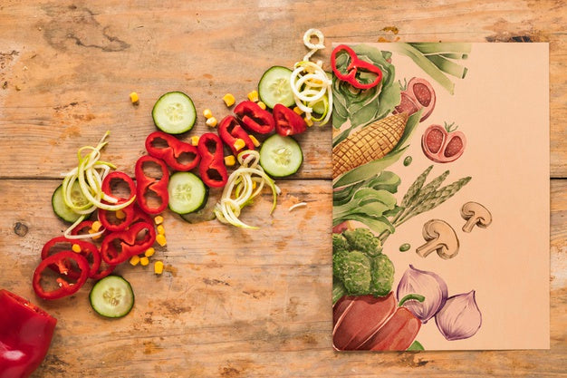 Flat Lay Of Healthy Food With Card Mockup Psd