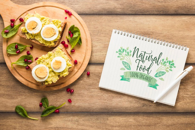 Flat Lay Of Healthy Food With Notepad Mockup Psd