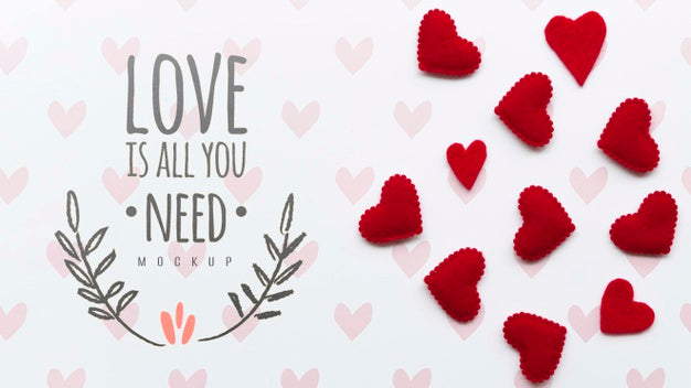 Flat Lay Of Heart Decorations With Message Psd