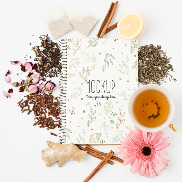Flat Lay Of Herbal Tea Concept Mock-Up Psd