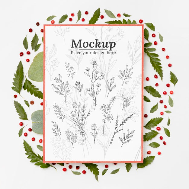 Flat Lay Of Leafage Mock-Up Psd