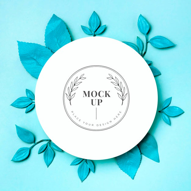 Flat Lay Of Leaves Frame Mock-Up Psd