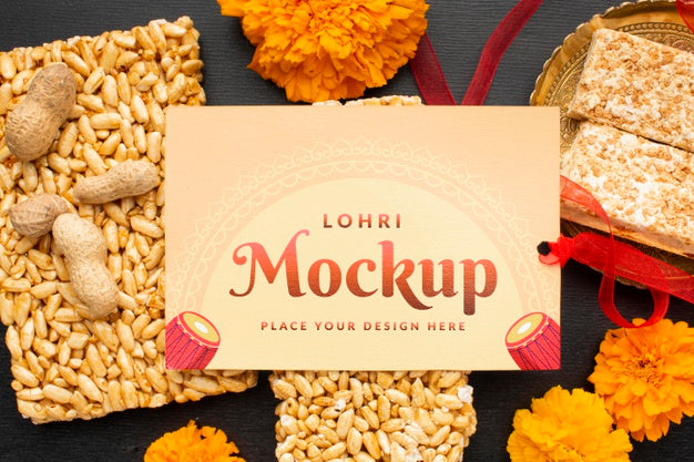 Flat Lay Of Lohri Concept Mock-Up Psd