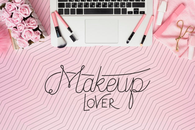 Flat Lay Of Make-Up Concept Mock-Up Psd