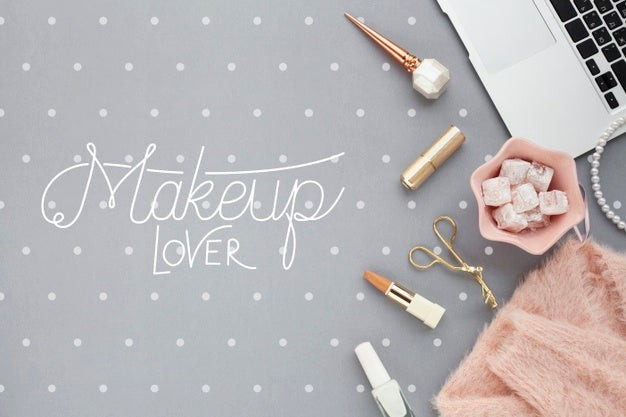 Flat Lay Of Make-Up Concept Mock-Up Psd