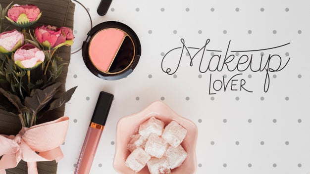 Flat Lay Of Make-Up Concept Mock-Up Psd