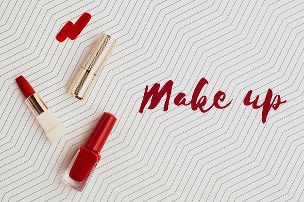 Flat Lay Of Make-Up Concept Mock-Up Psd