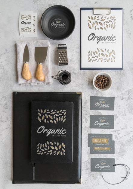 Flat Lay Of Menu With Utensils And Grater Psd