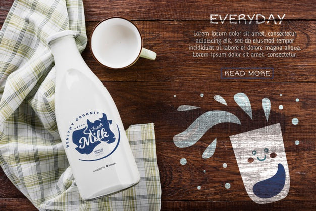Flat Lay Of Milk Bottle With Mock-Up Psd