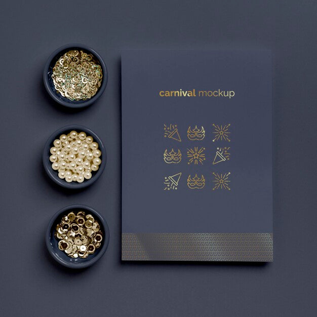 Flat Lay Of Minimalistic Carnival Invitation With Assortment Of Beads Psd