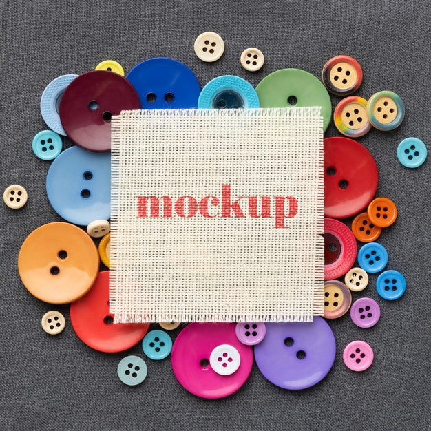 Flat Lay Of Mock-Up Frame Design With Colorful Buttons Psd