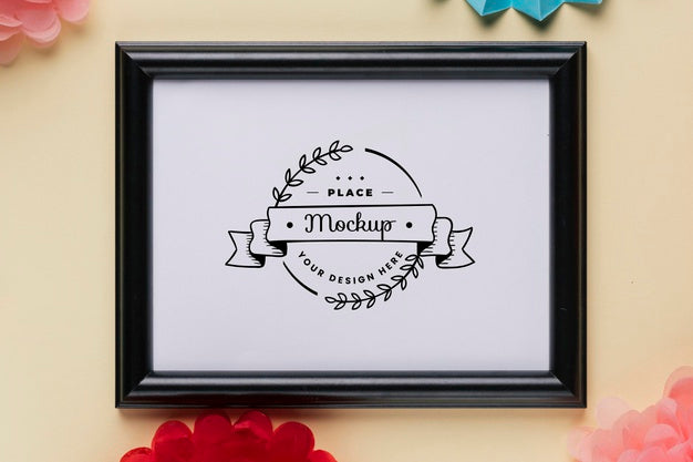 Flat Lay Of Mock-Up Frame With Colorful Decorations Psd