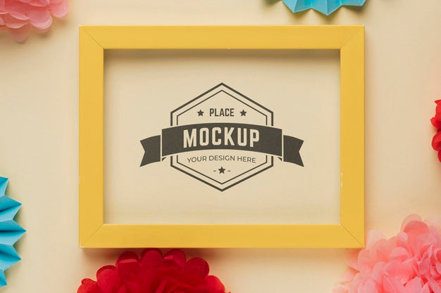 Flat Lay Of Mock-Up Frame With Multicolored Decorations Psd