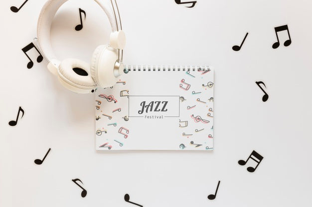 Flat Lay Of Music Concept Notebook Mock-Up Psd