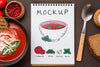 Flat Lay Of Notebook With Bowl Of Soup Psd
