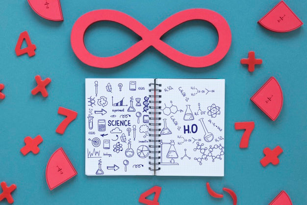 Flat Lay Of Notebook With Infinity And Numbers Psd