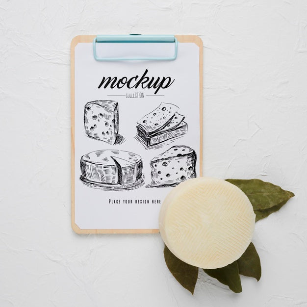 Flat Lay Of Notepad With Cheese Psd