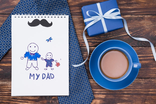 Flat Lay Of Notepad With Tie And Coffee For Fathers Day Psd