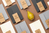 Flat Lay Of Paper Stationery With Pear Psd