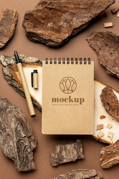 Flat Lay Of Paper Stationery With Pencils And Wood Psd