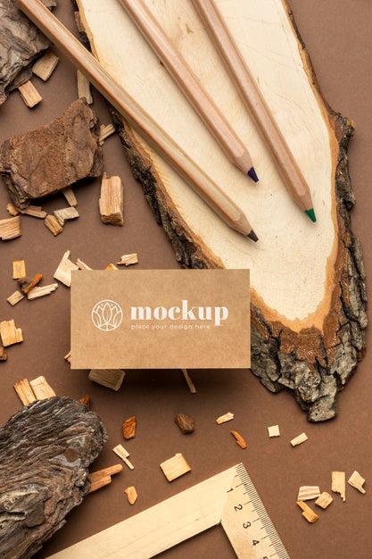 Flat Lay Of Paper Stationery With Wood And Pencils Psd
