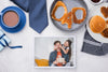 Flat Lay Of Photo For Fathers Day With Pancakes And Coffee Psd
